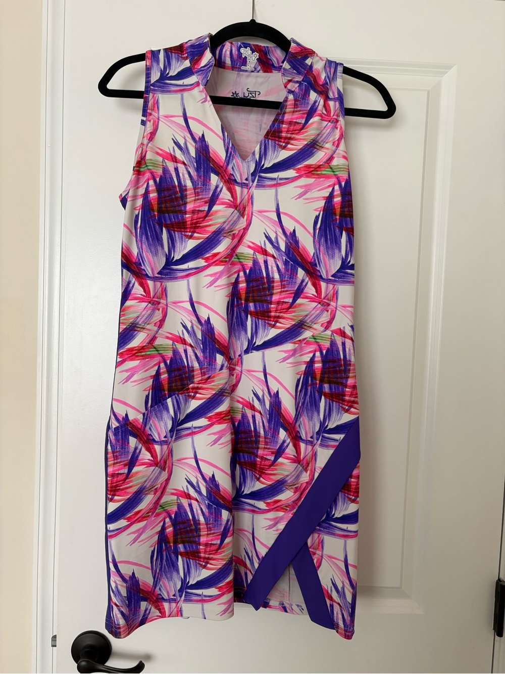Sleeveless Pink Floral-Print V-Neck Golf Dress by Tzu Tzu